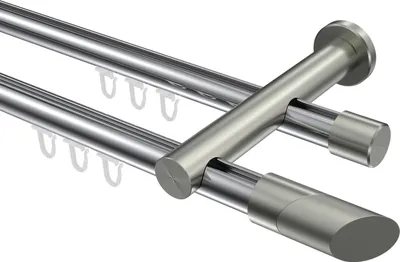 Produktbild von Interdeco Innenlaufstange / Gardinenstange mit Innenlauf Chrom / Edelstahl-Optik, Typ Platon Verano (Schräge), 20 mm Ø 2-läufig, 600 cm