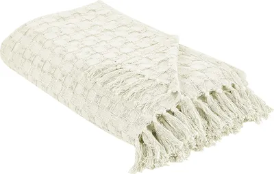 Zdjęcie produktu dla BELIANI Narzuta na łóżko biała bawełna 200 x 220 cm koc z frędzlami dekoracyjna ozdobna sypialnia