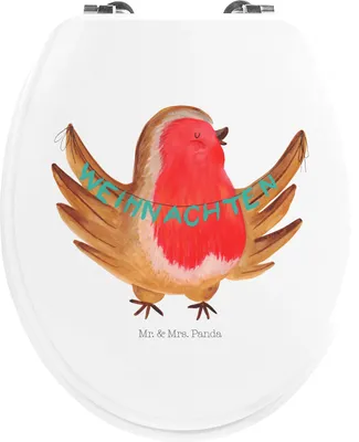 Produktbild von Mr. & Mrs. Panda Toilettendeckel Rotkehlchen Weihnachten - Weiß - Geschenk, Klo-Deckel, WC-Sitz, Heiligabend, bambus wc sitz, Frohe, Winter, klo deckel, Vogel