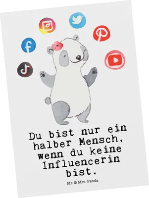 Produktbild von Mr. & Mrs. Panda Postkarte Influencerin Herz - Weiß - Geschenk, Ansichtskarten, Grußkarte, Ansichtskarte, Postkarten, einzelkarte