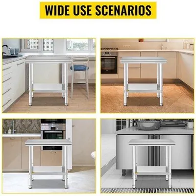 Image de Table de travail professionnelle en acier inoxydable - Îlot de cuisine pour la restauration, avec étagère inférieure - 60x60x80 cm