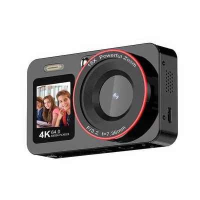 Produktbild von 4K Kinderkamera 64MP mit 18X Zoom, Dual-Screen Digitalkamera, Fotoapparat mit 64GB SD-Karte, FHD Auflösung, Leicht & Tragbar