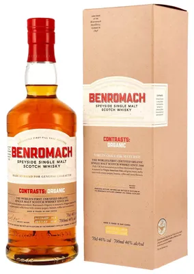 Produktbild von Benromach 9 Jahre - 2015/2025 - Contrasts: Organic - Virgin Oak Cask Matured - Speyside Single Malt Scotch Whisky