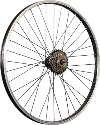 Produktbild von Aluminium-Hinterrad für ein 26-Zoll-Fahrrad mit einem schwarzen 6-Gang-Freilauf