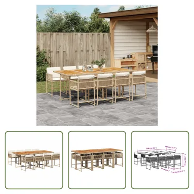 Produktbild von The Living Store 9-tlg. Garten-Essgruppe mit Kissen Beige Poly Rattan