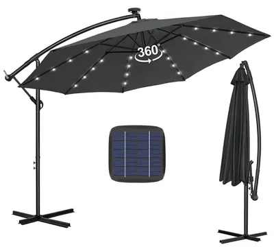 Produktbild von Sonnenschirm 300 cm Dunkelgrau mit Kurbel, UV-Schutz 40+, 360° drehbar, windfest, mit LED