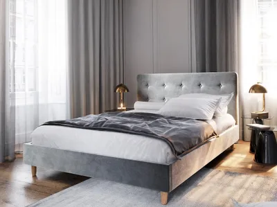 Zdjęcie produktu dla Łóżko małżeńskie tapicerowane NOOR – 140 x 200, jasnoszare