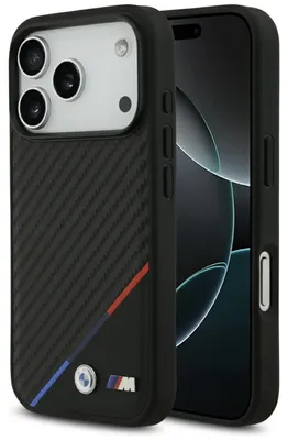Produktbild von Case BMW MagSafe iPhone 17 Pro Carbon-Look Tricolor schwarz Logo Metall