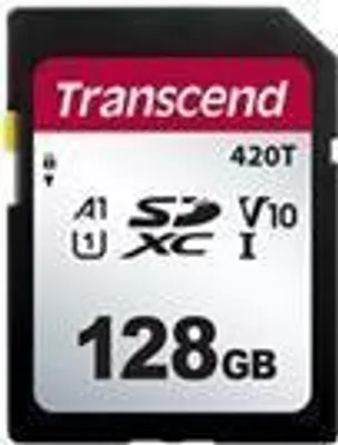 Image de Transcend TS128GSDC420T 420T SDXC Class 10 UHS-I U1 V10 A1 Carte mémoire SDXC, 128 Go, Class 10 / UHS-I