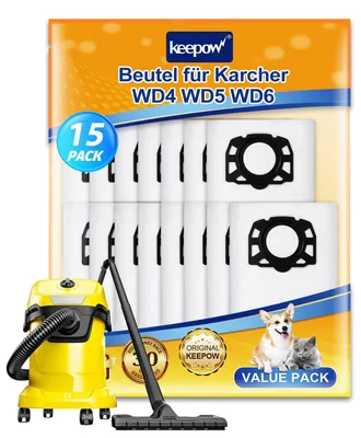 15 Vliesfilterbeutel für Kärcher WD4–WD6, MV4–MV6
