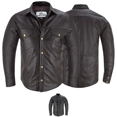 Produktbild von Lederhemd Herren Motorradhemd Lederjacke, Größe:58/3XL, Farbe:Dunkelbraun