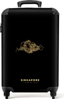 Obrázek produktu pro NoBoringSuitcases.com® Kufry Příruční kufry na kolečkách Malé cestovní kufry na 4 kolečkách - Singapur - Zlato - Mapa města - Mapa - Asie - Velikost kabiny < 55x40x23 cm a 55x40x20 cm - Foto kufr - Příruční kufr - Palubní zavazadloPříruční kufr 55x35x20 cm, 36L,