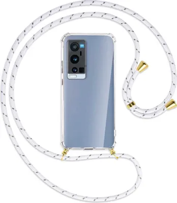 Produktbild von Handykette Backcover-Schutzhülle mit Band (Metall goldfarben) für vivo X60 Pro Plus 5G - weiß/grau