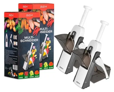 Produktbild von BEM Doppel-Set 2x Multischneider Multifunktionaler Gemüseschneider, 24-in-1 Gemüsehobel, Mandoline, Kartoffel-, Zwiebel-, Karotten-, Gurkenschneider