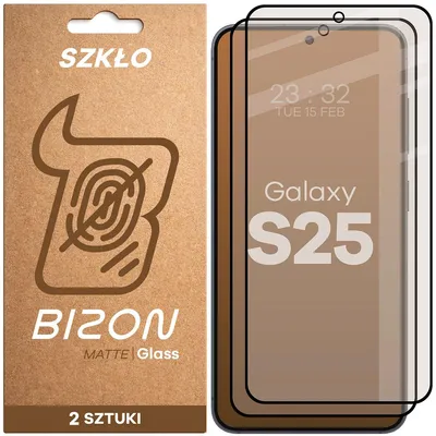 Produktbild von Mattes Hartglas für Galaxy S25, Bizon Glass Matte Duo, Schwarzer Rahmen, 2 Stück