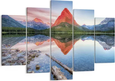 Produktbild von Bild auf Leinwand - Leinwandbild - 5 Teile - See Berge Spiegelung - 150x100cm - Wand Bild - Wanddeko - Wandbilder - Leinwanddruck - Bilder - Wanddekoration - Leinwand bilder - EA150x100-4226