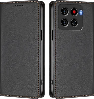 Image de Étui en cuir pour ZTE Blade A56, étui à rabat magnétique en cuirPolyuréthaneavec support, noir