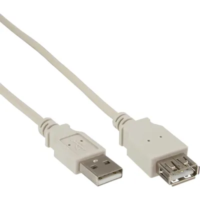 Produktbild von InLine USB 2.0 Verlängerung, Stecker / Buchse, Typ A, beige/grau, 1m, 1 m, Stecker/Buchse, 0,48 Gbit/s, Beige