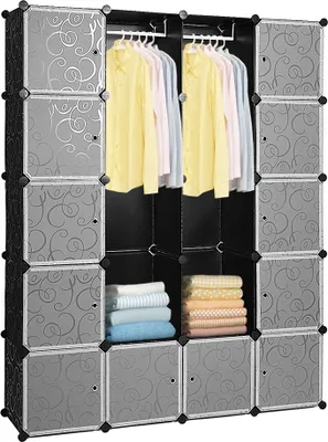 Produktbild von Lospitch DIY Kleiderschränke Kleiderschrank Garderobe mit Türen 20 Fächern Steckregal Regalsystem Kleiderschrank 180 x 142 x 37 cm Kleiderschränke