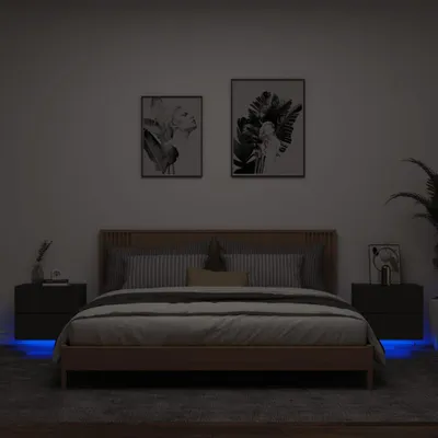 Produktbild von Wand-Nachttische mit LED-Leuchten 2 Stk. Schwarz (Farbe: Schwarz)