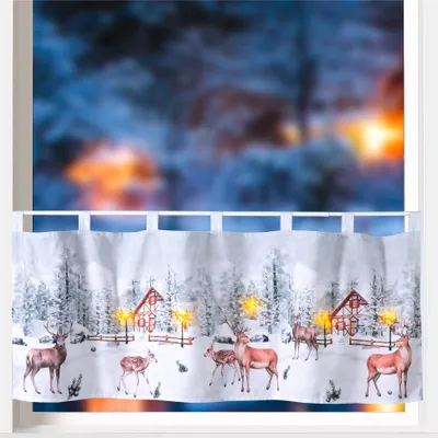 Produktbild von heimtexland ® Scheibengardine Weihnachten LED beleuchtet Deko Gardine 45x120 Fensterdekoration Landhaus Weihnachtsdeko Winter Rehe Typ651