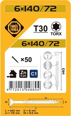 Produktbild von Spanplatte Scr T30 6,0X140/72 Weiss Zn(50