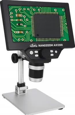 Produktbild von Rosfix NanoZoom AX1200 – Digitalmikroskop mit 7" LCD | 12 MP | 1080p Full HD | 1200X Zoom | LED | USB | microSD | Alustativ | Polnisches Menü