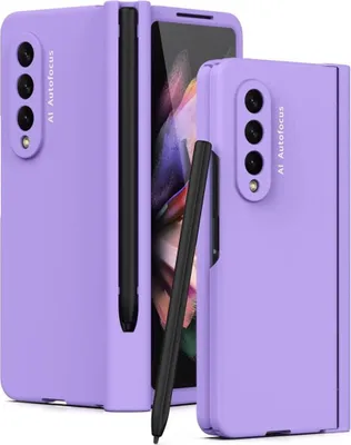 Image de Etui pour Galaxy Z Fold 3 5G, PC rigide avec protection de la charnière et porte-stylo, avec protection d'écran Violet