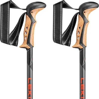 A pair of LEKI trekking poles against a white background.