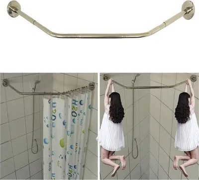 Produktbild von Famanu Duschvorhangstange L-Form mit Deckenhalterung, verstellbar 61-134 × 61-134 cm, mit 12 Ringen