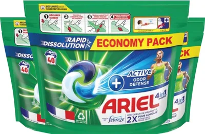 Produktbild von Ariel Pods Waschmittelkapseln 4-in-1 – Aktive Geruchskontrolle – 120 Waschgänge (3 x 40 Pods)