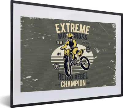 Produktbild von MuchoWow® MuchoWow® Gerahmtes Poster Motorrad - Gelb - Retro 40x30 cm - Poster mit zchwarzem Bilderrahmen - Bilderrahmen - Poster im Rahmen