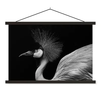 Produktbild von MuchoWow® Textilposter Kranich - Schwarz - Weiß - Vogel - Tiere 60x40 cm mit schwarzem Rahmen - Hölzernes
