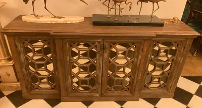 Produktbild von Casa Padrino Landhausstil Sideboard Antik Braun 210 x 50 x H. 100 cm - Massivholz Schrank mit 4 verspiegelten Türen - Landhausstil Möbel