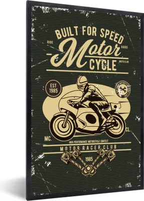 Produktbild von MuchoWow® MuchoWow® Gerahmtes Poster Motorrad - Mann - Retro 40x60 cm - Poster mit zchwarzem Bilderrahmen - Papierdruck - Wandbilder