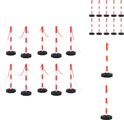 Image de vidaXL Kit poteau à chaîne avec 10 m de chaîne en plastique - panneaux de signalisation