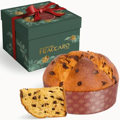 Produktbild von Handwerklicher Rum und Schokoladen-Panettone 750 g, Pasticceria Fraccaro 1932, mit Rum-Dip und Schokoladenstückchen, Teig mit Mutterhefe