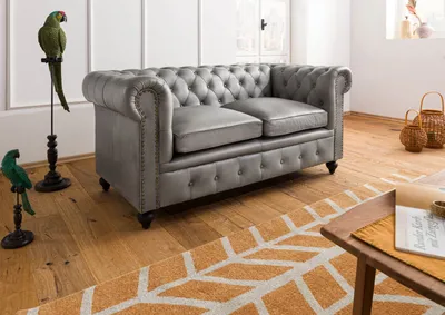 Produktbild von MASSIVMOEBEL24 Sofa 2-Sitzer Echtleder 158x82x75 grau CHESTERFIELD #202