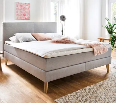 Produktbild von Boxspringbett 160x200 cm GELA-114 in Hellgrau, Härtegrad H2