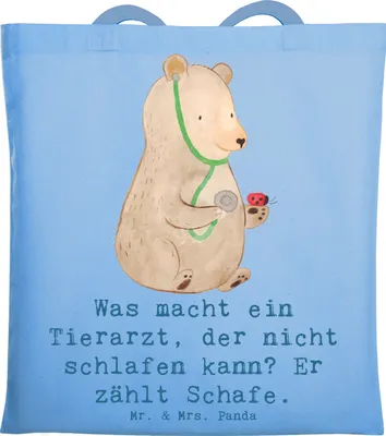 Produktbild von Mr. & Mrs. Panda Tote Bag Tierarzt Schafzählen - Sky Blue - Geschenk, Baumwolltasche, Heilung, Berufe, Berufsleben, Routineuntersuchung, Jutebeutel, Hunde, Einkaufstasche
