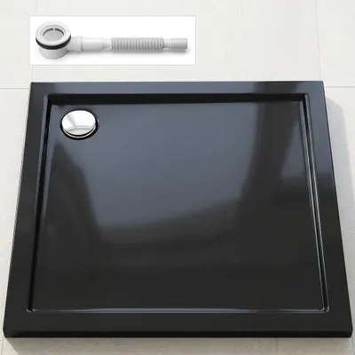 Produktbild von doporro Duschtasse Duschwanne 70x70x4 flach inkl. Ablaufgarnitur AL01 aus Acryl in Schwarz Quadratisch DIN-Anschlüsse für bodenebene Montage geeignet Faro1