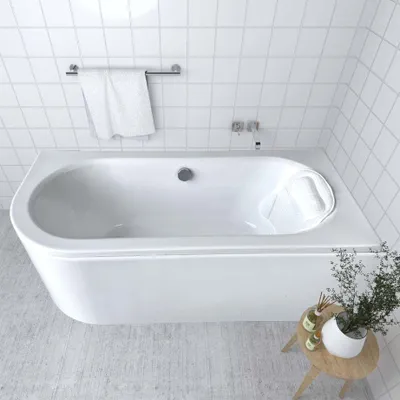Image de ECOLAM Baignoire rectangle acrylique Avita 170x75 cm Droite + tablier en acrylique | oreiller Mare | pieds + siphon