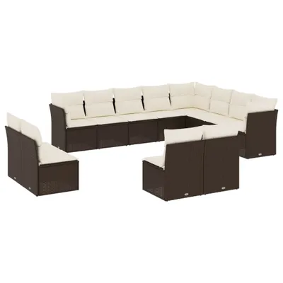 Produktbild von vidaXL 12-tlg. Garten-Sofagarnitur mit Kissen Braun Poly Rattan