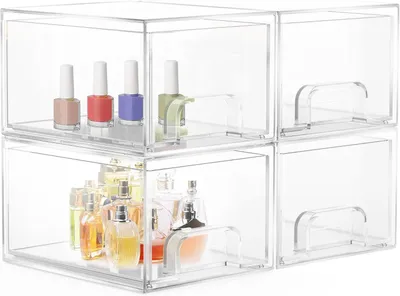 Obrázok produktu pre Organizér do kúpeľne 4 kusy, 18.8 x 15.2 x 11.2 cm, akryl, stohovateľný, pre kuchyňu