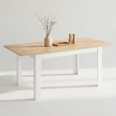 Produktbild von Homestyle4u Esstisch 86x135 bis 86x284 cm ausziehbar Weiß Wotan Eiche Esszimmertisch Holztisch