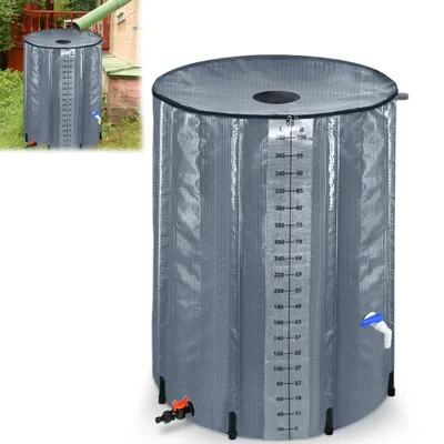 Produktbild von LARS360 380L Regentonne Faltbar Regenwassertonne Regenwasserfass Regenwassertank PVC Wassertank mit Ablassventil -Anthrazit mit Messskala