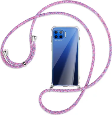 Produktbild von Handykette Backcover-Schutzhülle mit Band (Metall silberfarben) für Motorola Moto G 5G Plus - lila/rosa/blau