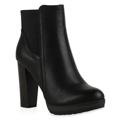 Produktbild von Mytrendshoe Damen Ankle Boots Plateau Stiefeletten Zipper 78971, Farbe: Schwarz, Größe: 38