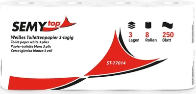 Produktbild von Toilettenpapier SemyTop - 3-lagig - 1 Palette - 2112 Rollen - 9,3 x 11 cm