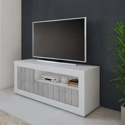 Image de Lucino - Meuble TV, 137x42x56h cm Blanc, 3 Portes